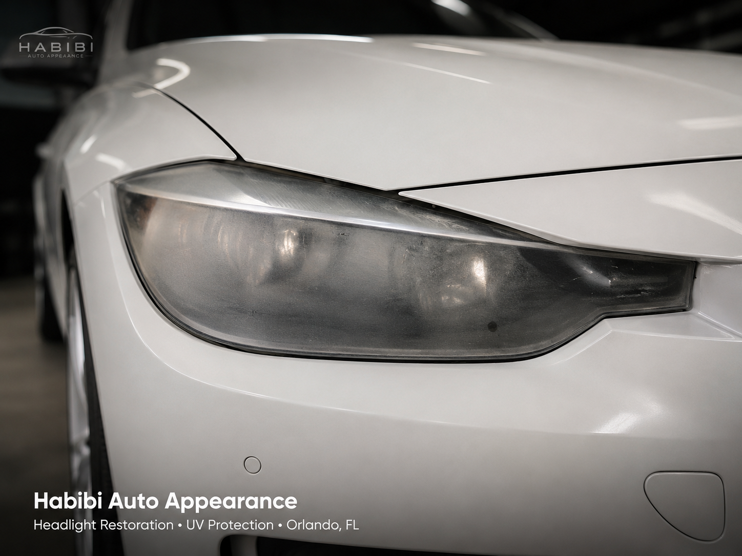 Cloudy oxidized headlight before restoration